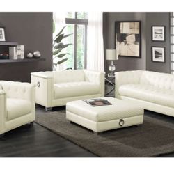 3-Piece Cream Tufted Sofa + Loveseat + Ottoman Set — Stylish Living Room Upgrade!