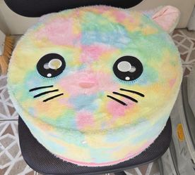 18 inch Na Na Na Surprise rainbow cat plush backpack, soft fuzzy, large zipper compartment, inside has skid marks.