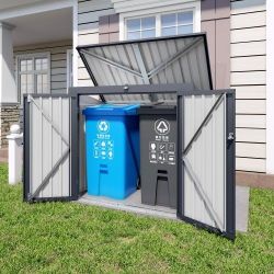 Outdoor Trash Can Storage Shed for 2 Bins Metal Garbage Bin Enclosure Waterproof Outdoor Trash Storage Cabinet Small Generator Shed for Garden Yard Ou