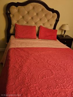 Queen bed dark brown with mattress