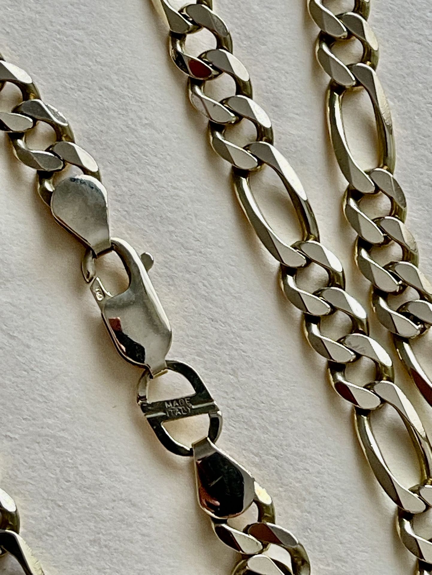 14k Gold Figaro Link Chain/Necklace Solid Links, 22” Length, Italy, 30 Grams