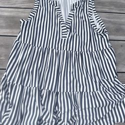 Sew in love black white striped tiered top size L