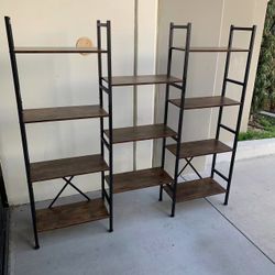 New In Box 60x10x56 Inches Tall 4 Tier Bookshelf Display Triple Can Separate Shelf Rack Steel Frame Rustic Brown Laminate 