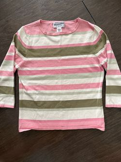 Pendleton Women's Striped Knit Crewneck Pullover 3/4 Blouse Silk/Nylon Sz S