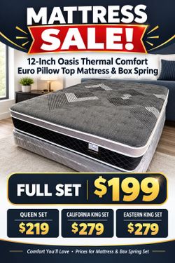 Full Oasis Thermal Comfort Europillow Top 12inch Matres Andboxspring!