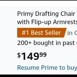 Primy Drafting Chair Tall Office Chair with Flip-up Armrests Executive Ergonomic Computer Standing Desk Chair with Lumbar Support and Adjustable Footr