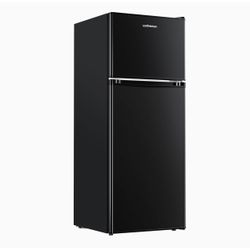 4.0 Cu.Ft. Small Refrigerator with Freezer, Dorm Essentials, Double Door Mini Fridge for Office, Dorm, Bedroom, Adjustable Thermostat, Large Capacity,