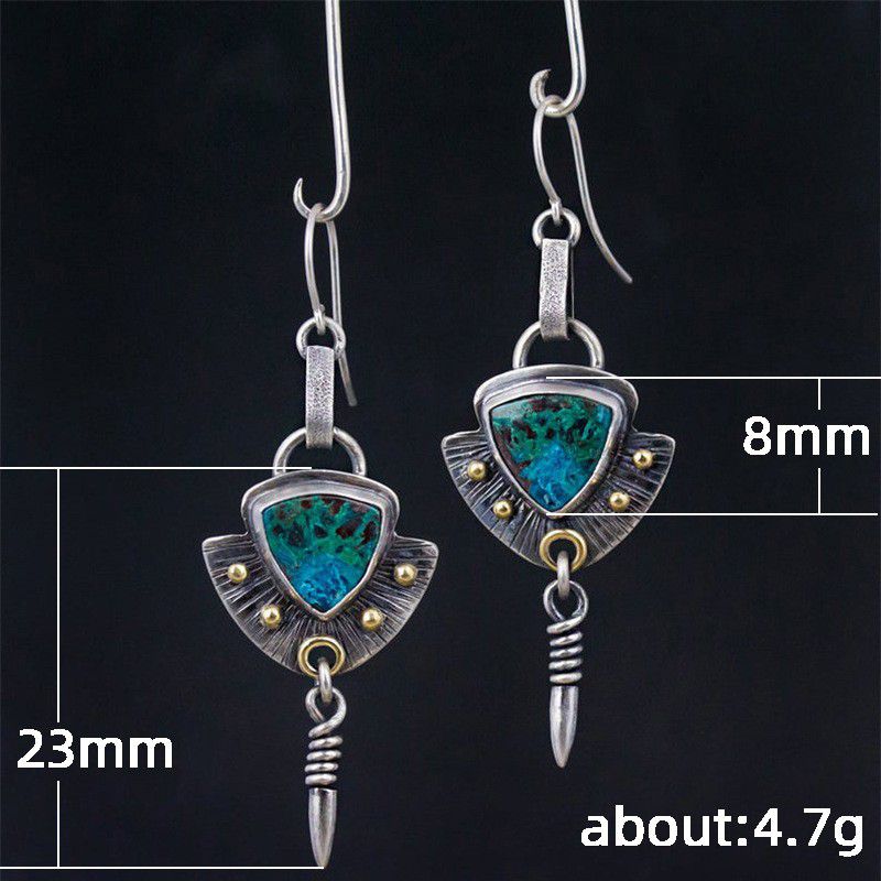 "Vintage Stone Indian Turquoise Silver Ethnic Dangle Earrings for Women, VP1004
 
