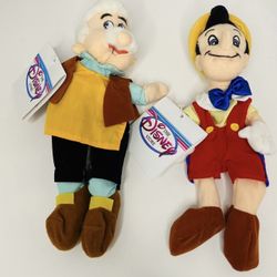 Disney Store Geppetto & Pinocchio Bean Bag Stuffed Plush w Tags
