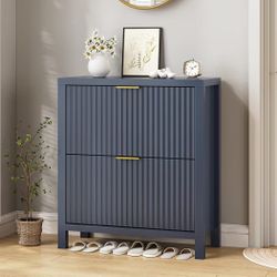 Shoe Cabinet Storage for Entryway, Fluted Shoe Cabinet with 2 Flip Drawers, Hidden Shoe Rack Tall Freestanding Shoe Organizer with Legs for Hallway