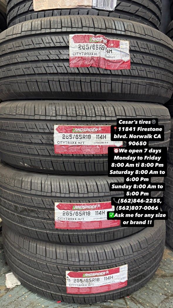265/65R18 LANSPIDER HT A SET OF FOUR NEW TIRES, INCLUDES MOUNTING AND BALANCING WITH WARRANTY, ASK ME FOR ANY SIZE OR BRAND, WE HAVE THE BEST PRICES!