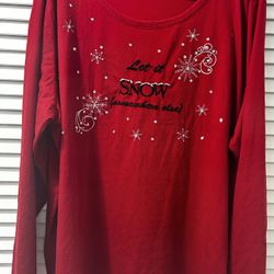 2 X Red Long Sleeve. Katie’s Kloset Shirt.  Let It Snow , But Somewhere Else 
