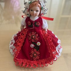 Porcelain Hungarian Dressed Doll  4”