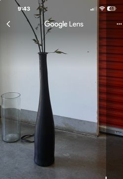 Tall, modern black floor base with Faux branches/leaves -3 feet tall