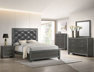 SALE!! NEW GREY UPHOLSTERED Bedroom Set KING QUEEN $10 DOWN
