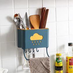 1PC Wall Mounted Cutlery Drainer Rack with Drip Tray Utensils Organizer