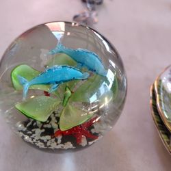 Murano Style glass aquarium paperweight vintage blue opaline venetian glass 