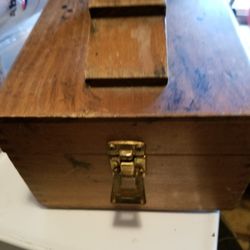 Vintage Wood Shoe Shine Box With Brushes 