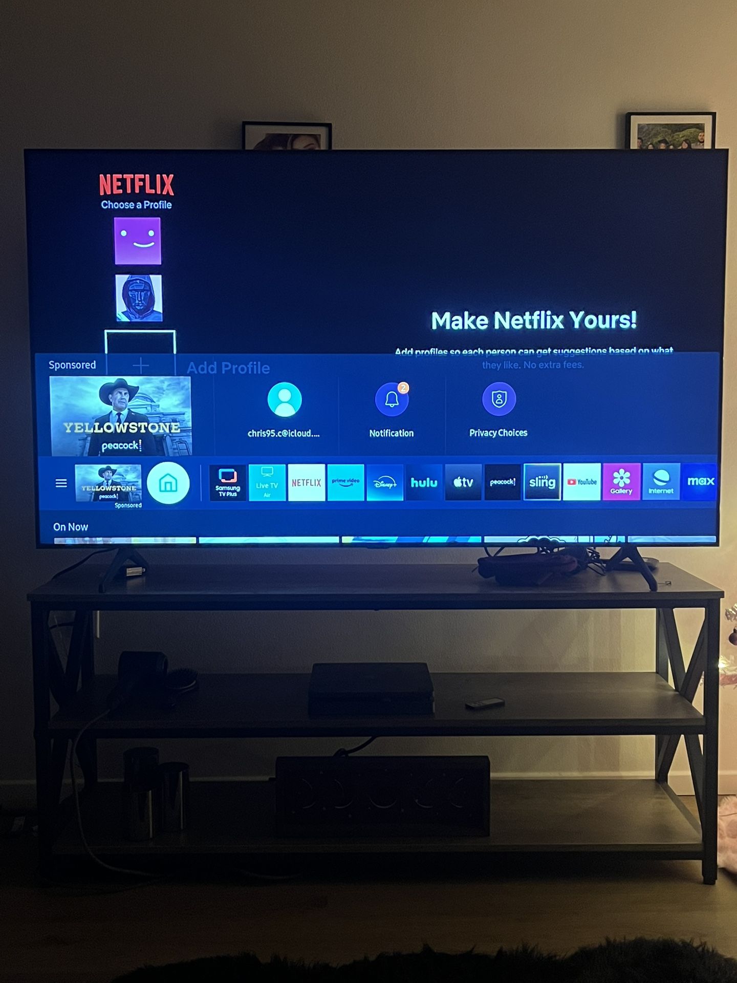 Samsung 65” TV with Sound Bar