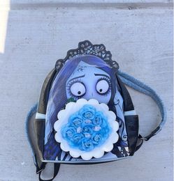 Loungefly Corpse Bride Emily Blue Flower Bouquet Cosplay Mini Backpack Bag Purse