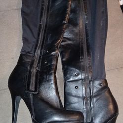 Black Leather Baker's Over The Knee Thigh High Boots Size 9M
