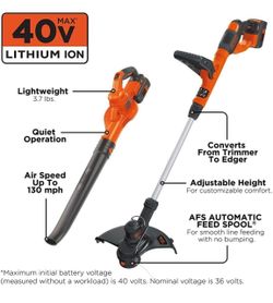 BLACK+DECKER 40V Max Cordless Sweeper & String Trimmer, Battery & Charger Included