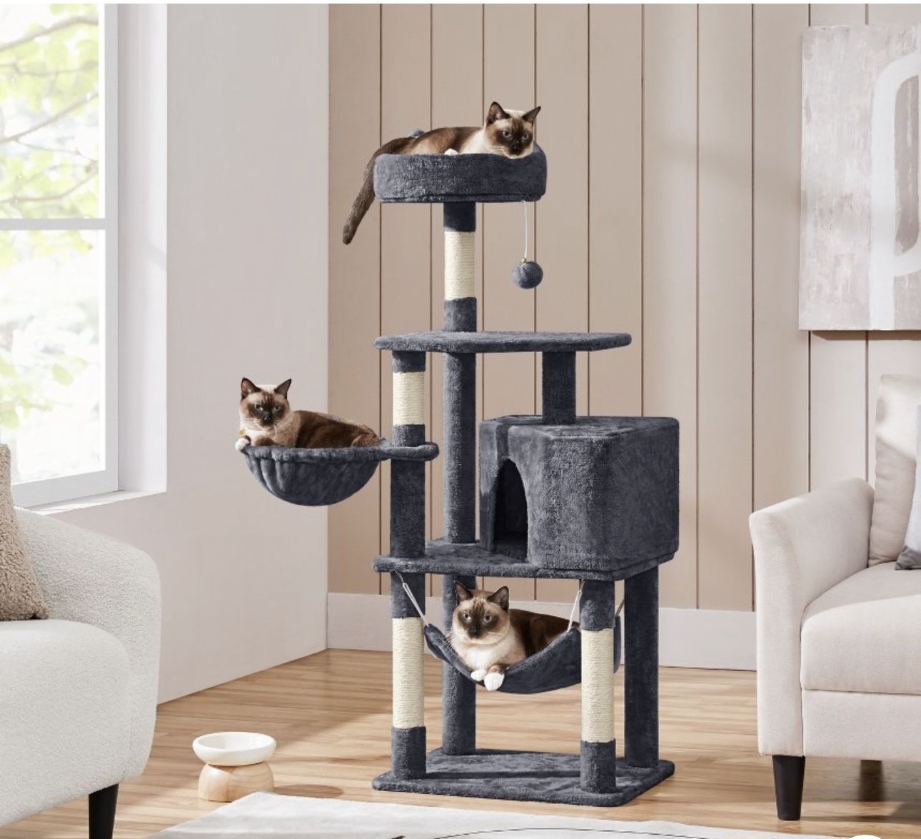 55"-4-Level Cat Tree with Plush Perch - Dark Gray