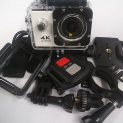 White 4K Sports Action Camera With Attachments 