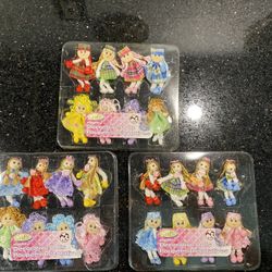 Rare Vintage Craft Decorative Colorful Rag Dolls 2.5” 3 Sets of 8