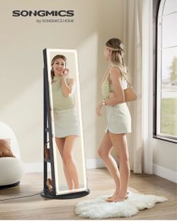 LED Mirror Jewelry Cabinet Standing, Adjustable Lights, Lockable Jewelry Armoire