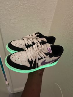 Size 4.5Y Retro 'Black Raspberry Glow In Dark Jordan 1s