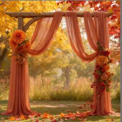 Wedding Arch Draping Fabric, 2 Panels 28" X 19Ft Terracotta Drapes Sheer Fabric Backdrop Curtain For Wedding Arbor Ceremony Birthday Party Thanksgivin