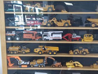 Wooden Glass Case Displays "CAT,TONKA" TRUCKS