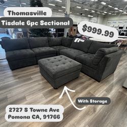 Thomasville Tisdale Dark Gray Sectional With Storage 
