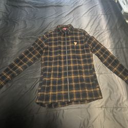 GUESS Long Sleeve Zip Up Plaid Shirt