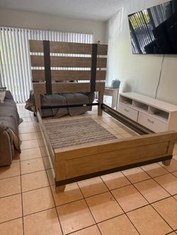 Queen bed frame and dresser w/ mirror