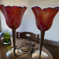 Art deco blown glass pair of lamps