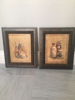 Set of two kitchen oil canvas wall art