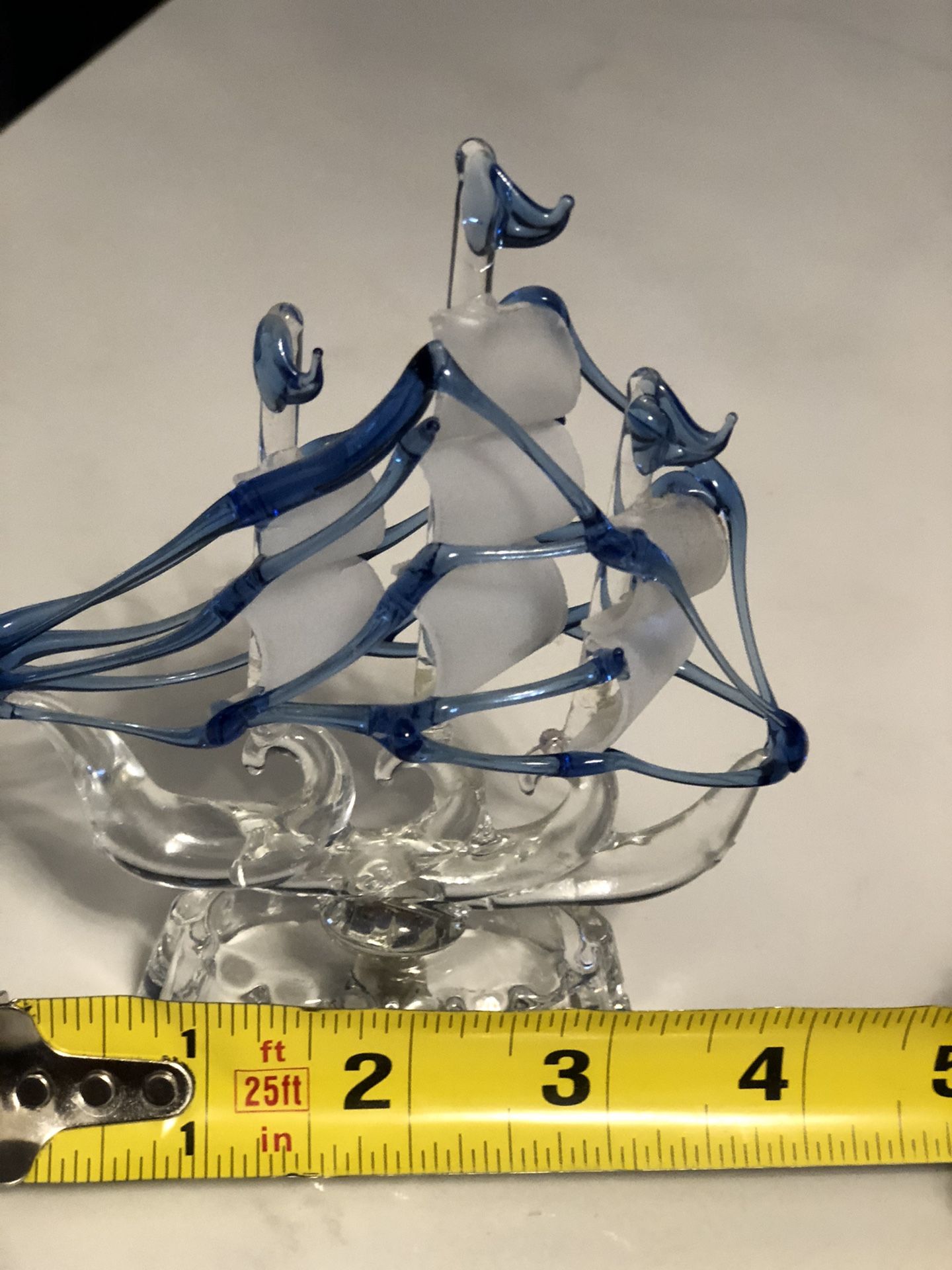Sail BoatHand Blown Glass Ship Sculpture 5" - Vintage