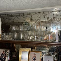 Vintage Glassware Shot, Glasses, Champagne, Glasses, White, And Red Wine Glasses