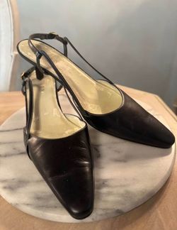 Vintage Lauren Ralph Lauren Black Leather Pointed-Toe Slingback Heels