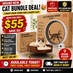 🔥 BRAND NEW UNOPENED Cat Bundle – 45” Exercise Wheel + Solid Wood Window Perch – BOTH $55!