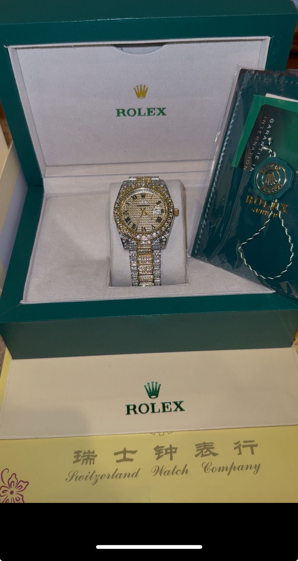 Two Tone Bust Down Watch Iced Out In Moissanite ( Passes Dimond Testers)