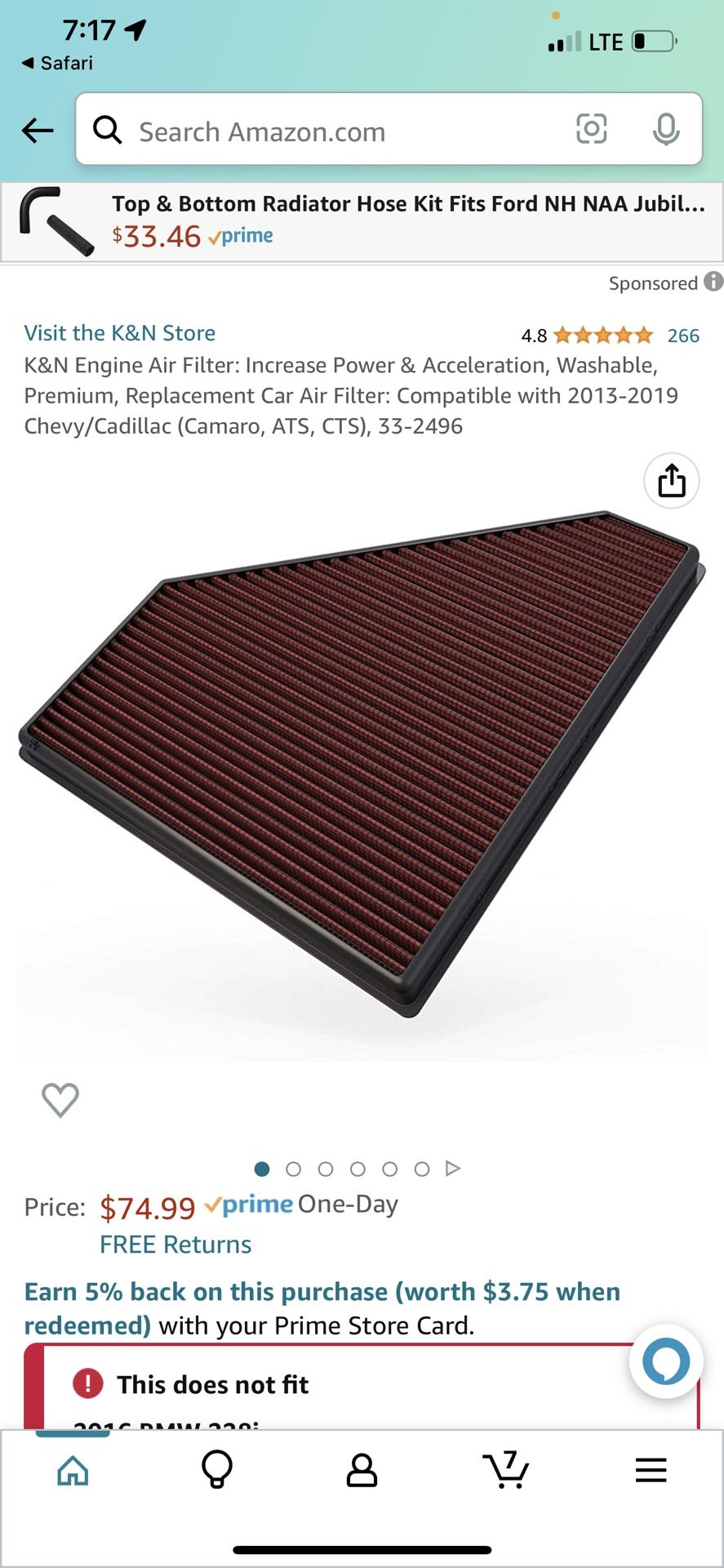 K&N Air Filter For Chevrolet Camaro “2013 - 2019”