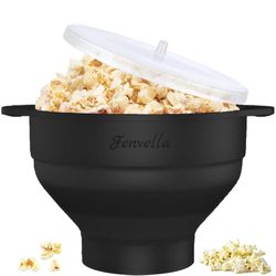 Microwave Silicone Popcorn Popper, Fenvella Collapsible Hot Air Microwavable Popcorn Maker BPA Free & Dishwasher Safe, Popcorn Bowl with Lid & Handle 