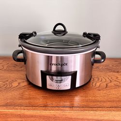 Crock-Pot 7qt Cook & Carry Programmable Easy-Clean Slow Cooker Stainless Steel: 3 Settings, Dishwasher-Safe Parts