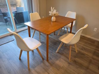 Brand New Unassembled_Brown Wooden Table with 4 White Chairs