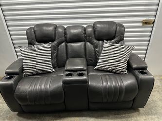 Modern Power Reclining Home Theater Loveseat with USB & Storage - Like New