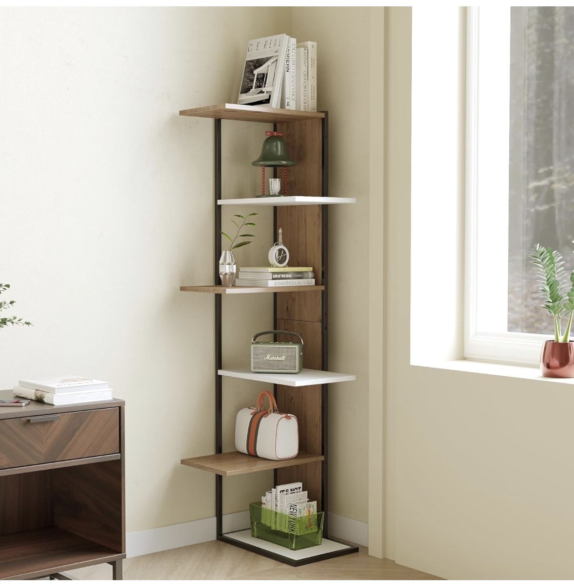 Wholesale Only 6-Tier Corner Shelf Stand, Modern Storage Organizer, 56" Display Storage Shelves, Book Storage Rack for Living Room, Bedroom