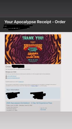 Selling (2) 2 day general admin apoc tickets